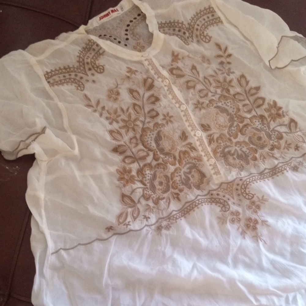 Johnny Was Embroidered Cream Blouse